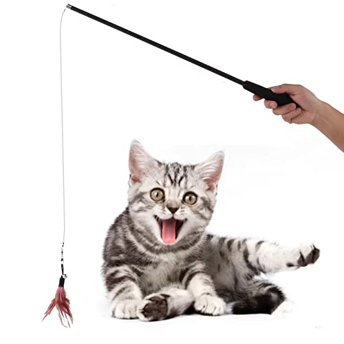 Febuliy Interaktives Katzenspielzeug, bissfest, einziehbarer Teaser-Zauberstab mit Glocke, 180 cm, zum Spielen mit Katzen, Kätzchen von Febuliy