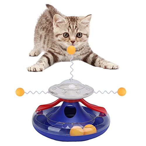 Febuliy Katze Plattenspieler Leckage Spielzeug Kreis Tracking Puzzle Lebensmittel Abgabe für Indoor Kätzchen Haustier Interaktives Spielen ABS Material (Dark Blue) von Febuliy