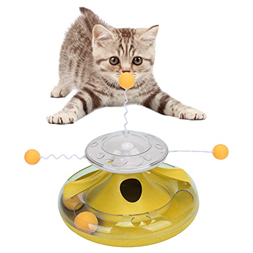 Febuliy Katze Plattenspieler Leckage Spielzeug Kreis Tracking Puzzle Lebensmittel Abgabe für Indoor Kätzchen Haustier Interaktives Spielen ABS Material (Yellow) von Febuliy