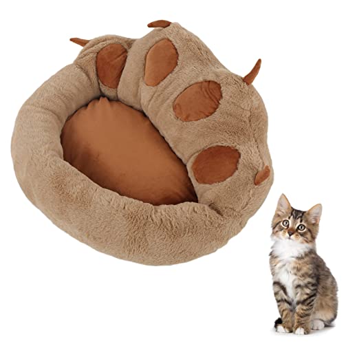 Febuliy Katzen-Hundezwinger, Katzenkrallen-Druck-förmiges, weiches Plüschbett, wasserdichte Basis für Reisen, Plüsch-PP-Baumwolle, Haustiernest (Brown) von Febuliy