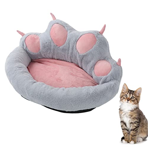 Febuliy Katzen-Hundezwinger, Katzenkrallen-Druck-förmiges, weiches Plüschbett, wasserdichte Basis für Reisen, Plüsch-PP-Baumwolle, Haustiernest (Gray) von Febuliy