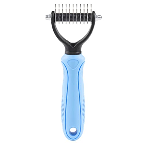 Febuliy Robuster doppelseitiger Edelstahl Haustier Haarkamm-Pflege-Rechen für Hunde und Katzen blau rot 17 * 7,5 cm 130g (Blau) von Febuliy