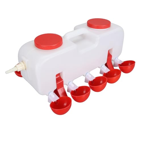 Hühnertränke, großes Fassungsvermögen, Geflügel-Wasserspender, von Oben befüllbar, mit 10 Wasserbechern für Ente, Gans (FebuliyauQ6gTR-11) von Febuliy