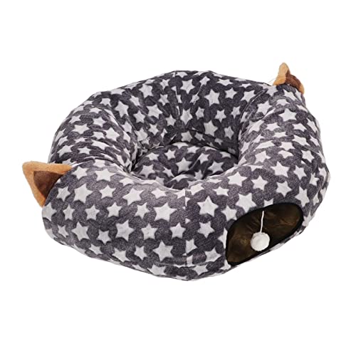 Katzen- und Hundetunnelbett, großer Durchmesser, langes, knisterndes Katzenrohrbett mit Kissen, Grauer Stern, für Katzen, kleine Hunde Katzen- und Hundetunnelbett, großer Durchmesser, langes, knisterndes Katzenrohrbett mit Kissen, Grauer Stern, für Katzen, kleine Hunde von Febuliy