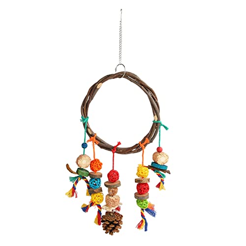 Papageien-Schaukelspielzeug, Bunte Baumstämme, Rattan-Kugeln, Maiskolben, Baumwollseil, Tannenzapfen, Vogel-Kauspielzeug (Groß 10x31cm) von Febuliy