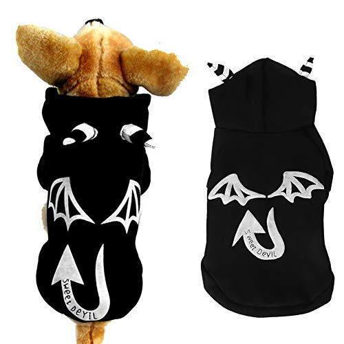 Febuliy Teufel Druck Cooles Kostüm Haustier Halloween Luminous Coat Clothing für Hunde Katzen Hoodie Design Devil Ohrs Schwarz Polyester (M) von Febuliy