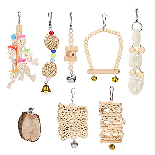 Vogelspielzeugkau-Schwungklettern Bucke Spielen Papageien umweltfreundliche Holzblöcke Perlen LOOFAH Sponge Spielzeugset Spielzeug Set von Febuliy