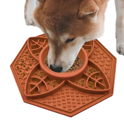 Fecfucy Haustiere Slow Food Pad,Hundefuttermatte,Achteckige Leckmatte zur Verbesserung der Verdauung - Slow Feeder Napf-Leckpad für kleine bis mittelgroße Haustiere von Fecfucy