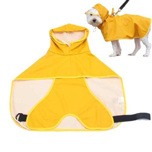 Fecfucy Hunde-Regenmantel – Gelbe PU-Regenjacken für kleine Hunde mit Bauchschutz, Bauchband, wasserdichtes Haustierzubehör, strapazierfähiger Regenmantel für Hunde, Welpen, Spaziergänge von Fecfucy