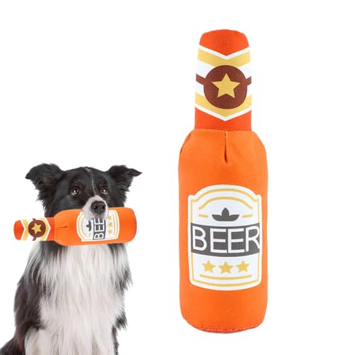 Fecfucy Hundespielzeug mit Quietschelement, interaktives Weinflaschen-Quietschspielzeug ohne Füllung, Grunzendes Hundespielzeug, selbstspielend, Quetschspielzeug für orales Beißen von Fecfucy