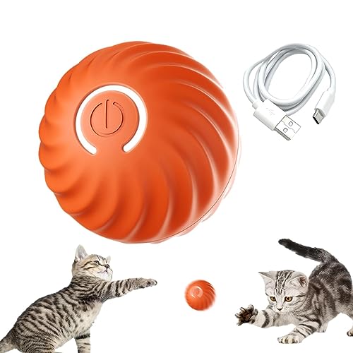 Fecfucy Power Ball Katzenspielzeug – Lange Akkulaufzeit Smart Selbstbewegender Ball mit 2 Modi – Wiederaufladbare verschleißfeste Katzenspielzeugbälle mit austauschbarer Schale für Selbstspiel, Jagd, von Fecfucy