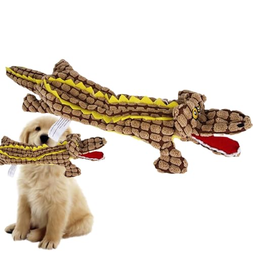 Fecfucy Quietschendes Hundespielzeug, Plüsch-Kauspielzeug für Hunde,Süße ausgestopfte Haustier-Plüschpuppe | Weiches, interaktives, quietschendes Krokodil für Aggressive Kauer, unzerstörbares, von Fecfucy