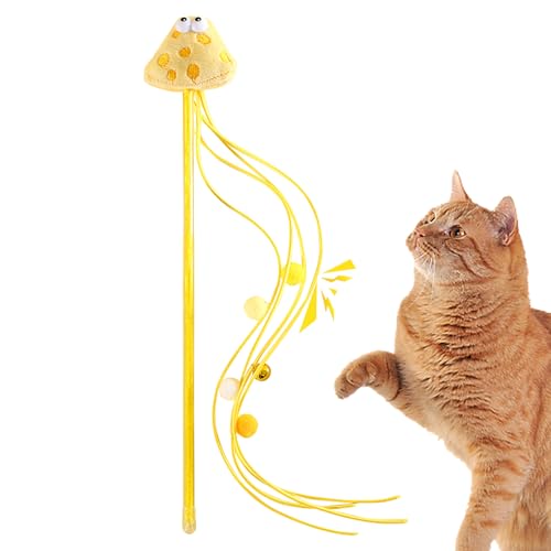Katzen-Teaser-Stick, lustiger Katzen-Stick, Süßes Katzenspielzeug mit Glöckchen, Haustierzubehör, Haustier-Katzenspielzeug für drinnen, draußen, für Katzen, Kätzchen zum Trainieren und Spielen Fecfucy von Fecfucy