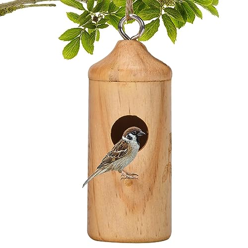 Kolibri-Nest | Schaukelholz-Spatzenhaus - Vogelhäuschen für draußen, wiederverwendbares Naturholznest für Zaunkönig, Gartenfenstersperling im Freien Fecfucy von Fecfucy