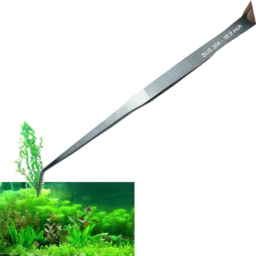 Fecsam Pinzette für Aquarien, 48 cm, extra lang, gebogen, Edelstahl, große Aquascape-Futterzange für Aquarien, Terrarien, mit 45 cm Korallen-/Fischfutterstation von Fecsam