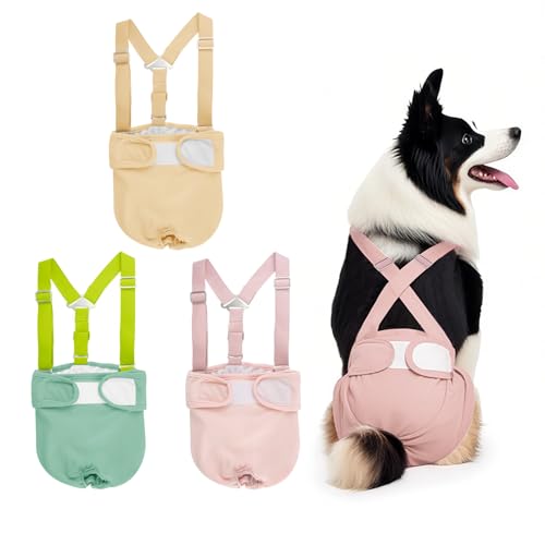 Waschbare Hundewindeln für Hündinnen mit Strumpfhalter, wiederverwendbar, super saugfähig und auslaufsicher, feste Hundewindeln für Hunde im Hitzezyklus, Größe M, 3 Stück von Feefeeguang