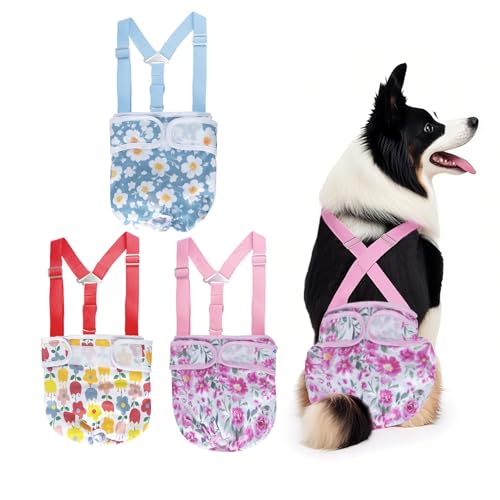 Waschbare Hundewindeln für Hündinnen mit Strumpfhalter, wiederverwendbar, super saugfähig und auslaufsicher, feste Hundewindeln für Hunde im Wärmezyklus, Größe XL, 3 Stück von Feefeeguang