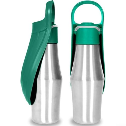 Feegow 750 ml Edelstahl-Wasserflasche für Hunde, tragbarer Reise-Wasserflaschenspender zum Trinken, ideal zum Wandern und Reisen mit Haustieren (grün) von Feegow