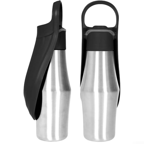 Feegow 750 ml Edelstahl-Wasserflasche für Hunde, tragbarer Reise-Wasserflaschenspender zum Trinken, ideal zum Wandern und Reisen mit Haustieren (schwarz) von Feegow