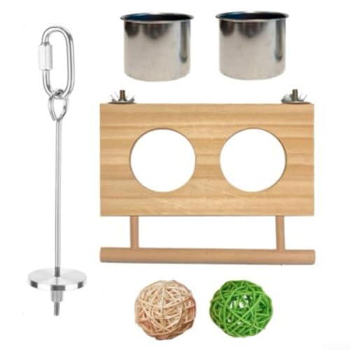 Feegow Papagei Vogel Edelstahl Futternapf Rack Obstgabel Rattan Ball Set von Feegow