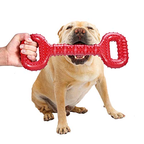 Feeko Hundespielzeug für aggressive Kautiere Große Rasse 15 Zoll Interaktives großes Hundeknochenspielzeug mit konvexem Design Naturkautschuk Tauziehen für mittlere / große Hunde Zahnreinigung (rot) von Feeko