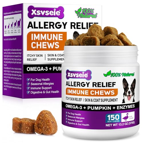 Dog Allergy Relief Treats(150 Chews) - Itchy Dog Skin Relief, Anti Itch Chews for Dogs - Beruhigend Juckreiz Haut, Krallen, Augen, Ohren - Stoppen Juckreiz, lecken, Kratzen Aller Sorten und Größen von Feeliville