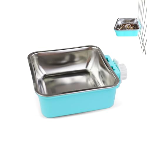 Feelorna Hundekäfig-Hundenapf, 2-in-1 Abnehmbare Edelstahl-Hundenäpfe Hängende Welpennäpfe Futter und Wasser Pet Feeder Bowl für Hunde Katzen Kaninchen Haustiere (Blau, S) von Feelorna