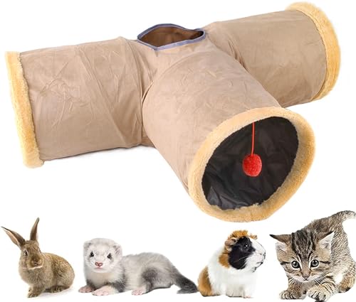 Katzen-Hasentunnel, 3-Wege-Klappbar, Kleintier-Spiel-Tunnel, Spielzeug, strapazierfähiges Wildleder mit hängendem Ball, Spielzeug für den Innenbereich, Katze, Kätzchen, Kätzchen, Kaninchen, Frettchen von Feesok