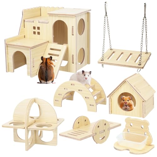 7-teiliges Hamsterspielzeug-Set aus Holz, abnehmbares Kleintierspielzeug mit Hauswippe, Brücke, Schaukeltunnel, Kauspielzeug, Futternapf, Langeweile, Spielzeug für Hamster, Meerschweinchen, Kaninchen 7-teiliges Hamsterspielzeug-Set aus Holz, abnehmbares Kleintierspielzeug mit Hauswippe, Brücke, Schaukeltunnel, Kauspielzeug, Futternapf, Langeweile, Spielzeug für Hamster, Meerschweinchen, Kaninchen von Fegat
