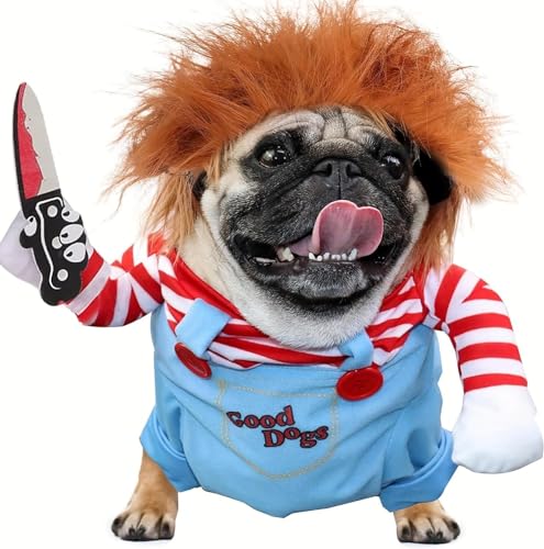 Chucky Hundekostüm mit Messer Perücke Gruseliger Pirat Welpenkostüm Haustier Tödliche Puppe Hundekostüm Lustiges Halloween Hund Verstellbares Kostüm für Haustier Kleine Mittelgroße Hunde Katzen Chucky Hundekostüm mit Messer Perücke Gruseliger Pirat Welpenkostüm Haustier Tödliche Puppe Hundekostüm Lustiges Halloween Hund Verstellbares Kostüm für Haustier Kleine Mittelgroße Hunde Katzen von Fehodun