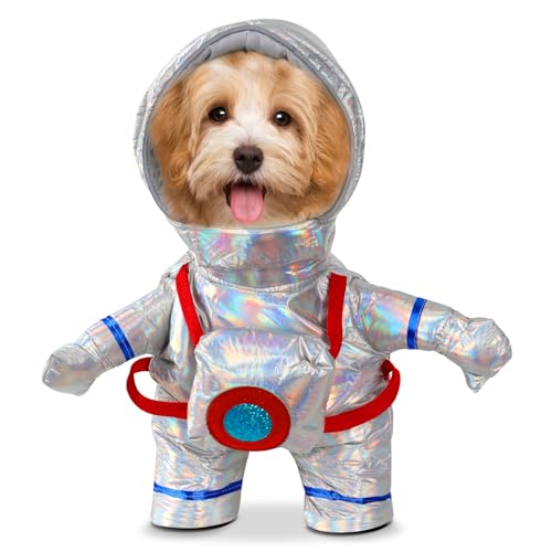 Hund Astronaut Kostüm Mit Hut - Weltraum Outfit Lustige Stehend Kleidung für Halloween Weihnachten Party - Haustier Sliver Kostüm für Große Mittel Kleine Hund Welpe und Katze von Fehodun