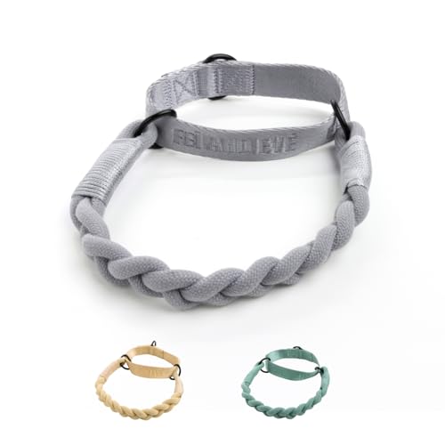 2025 New Edition, Fei & Eve handgeflochtenes SP-Baumwollhalsband, kein Ziehen, Martingale-Design, sanft zum Hals, Robustes Training, Keine Schnalle, Größe L (Twilight Gray) von Fei and Eve