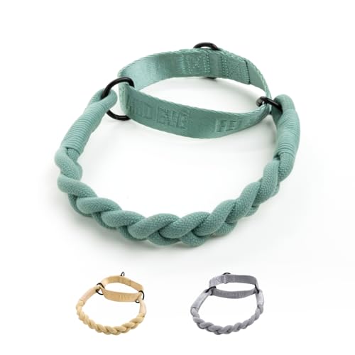 2025 New Edition, Fei & Eve handgeflochtenes SP-Baumwollhalsband, kein Ziehen, Martingale-Design, sanft zum Hals, Robustes Training, Keine Schnalle, Größe S (Grün) von Fei and Eve