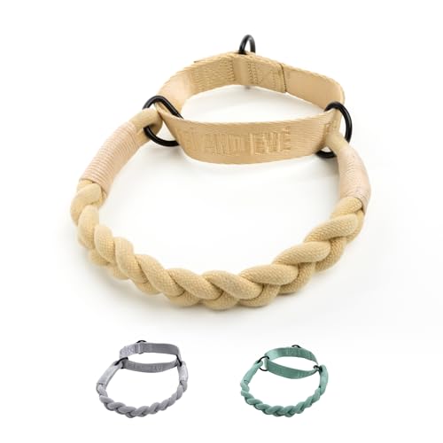 2025 New Edition, Fei & Eve handgeflochtenes SP-Baumwollhalsband, kein Ziehen, Martingale-Design, sanft zum Hals, Robustes Training, Keine Schnalle, klein (Champagner) von Fei and Eve