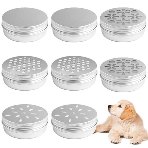 FeiFanChoice Hundeduft-Trainingsset, 8 Stück Hundeduft Arbeitsdosen mit verschiedenen Mustern, Agility-Trainingsgerät für Hunde, runde Aluminiumbehälter, Koffer, Schnüffelzubehör, Werkzeug von FeiFanChoice