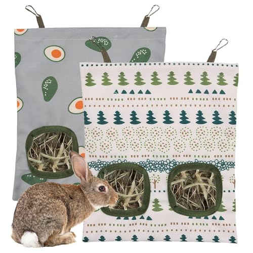 Heubeutel für Kaninchen, 2 Stück, zwei Löcher, hängende Kaninchen-Heu-Futterstation für Kaninchen, Chinchillas, Meerschweinchen und kleine Haustiere Heubeutel für Kaninchen, 2 Stück, zwei Löcher, hängende Kaninchen-Heu-Futterstation für Kaninchen, Chinchillas, Meerschweinchen und kleine Haustiere von FeiFanChoice