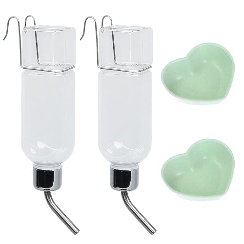 Kaninchen-Wasserflasche, Meerschweinchen-Wasserflasche, tropffrei, mit Futternapf, 350 ml, transparente Kunststoff-Hamster-Wasserflaschen für Chinchillas, Meerschweinchen, kleine Welpen, Kätzchen von FeiFanChoice