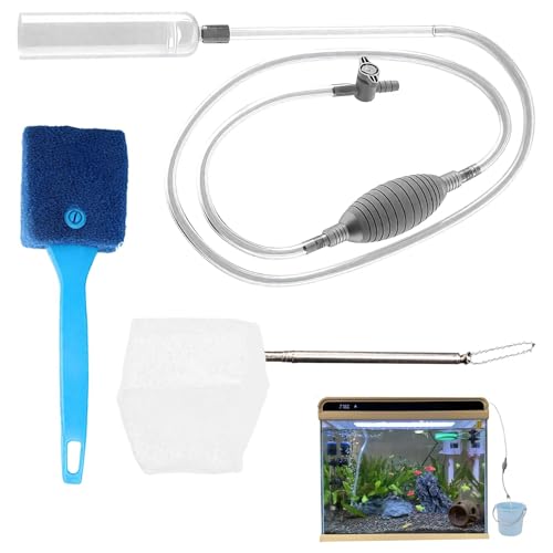 Kies-Aquarium-Reinigungsset, 6-teiliges Aquarium-Siphonreiniger und Aquarium-Siphon mit Fischnetz, Wasser-Siphonpumpe für den täglichen Wasserwechsel und Tankwartung (grau) von FeiFanChoice