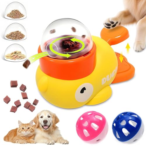 Leckerli-Spender für Hunde, interaktives Entenförmiges Puzzle-Futterspender für Hunde mit 2 Stück Haustierglockenball, 2-in-1 langsameres Futterspielzeug für Hunde und Katzen von FeiFanChoice