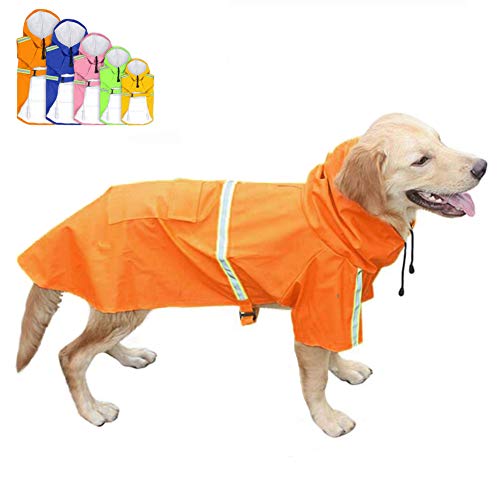 FEimaX Hunderegenmantel Wasserdicht Hunde Regenjacke mit Reflektierenden Streifen, Verstellbarer Regenmantel mit Kapuze und Kragenloch für Kleine Mittelgroße und Große Hunde von FEimaX