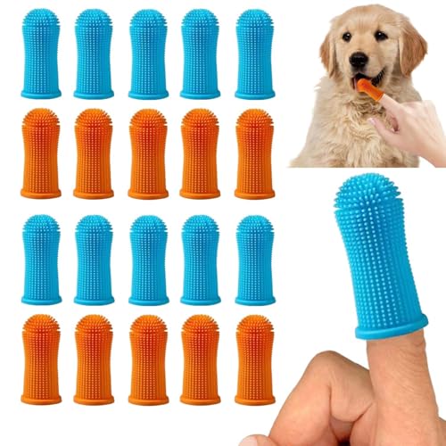 20 Stück Hunde Zahnbürste Für Kleine Hunde, Fingerzahnbürste Hund, 360º Pets Zahnbürste Für Hunde & Katzen – Silikon Zahnpflege Set von FeiOne