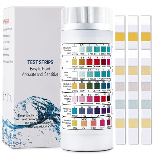 Feirdhoo 7 in 1 Aquarium-Teststreifen 100 Stück, Aquarium Test Kit zum Testen von Süßwasser,Aquarium Wasserprüfung Fischteich,Freies Chlor,pH von Feirdhoo