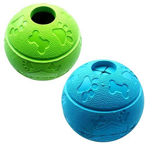 Hundespielzeug Unzerstörbar Feeder Ball Snack Ball aus Naturkautschuk Gummi Hunde Interaktive Bälle Ø 8.1cm (1*Grün + 1* Blau) von Feixun