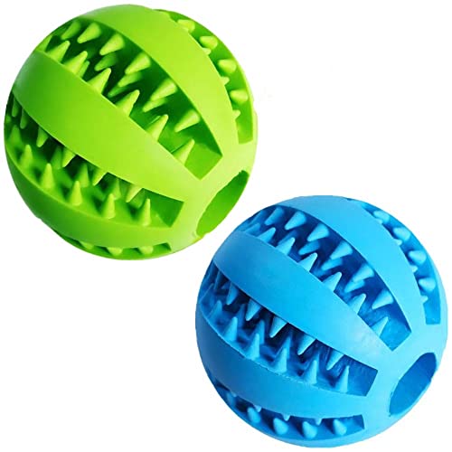 Feixun Pets Hundespielzeug Ball Hund Feeder Ball Snack Ball aus Naturkautschuk Gummi Hunde Interaktive Bälle Ø 7.6-8.1cm Blau Grün (Type B 7.6cm Blue & Mint Green) von Feixun