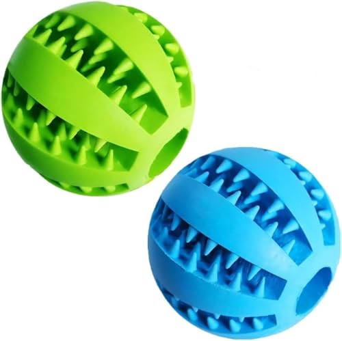 Feixun Pets Hundespielzeug Ball Hund Feeder Ball Snack Ball aus Naturkautschuk Gummi Hunde Interaktive Bälle Ø 7.6-8.1cm Blau Grün (Type B 7.6cm Blue & Mint Green) von Feixun