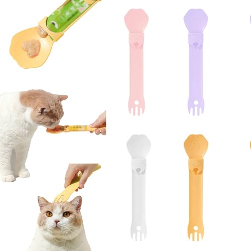 4 Stück Katzenfutterlöffel | Auspressbare leckbare Katzenleckerlis, Fütterer & Dispenser für Kätzchenfutter, Nassfutter – Müllfreie Fütterung (B-4 Stück) von Feizikaw