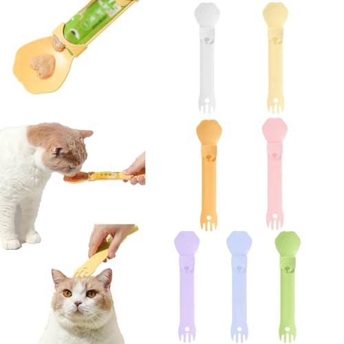 4 Stück Katzenfutterlöffel | Auspressbare leckbare Katzenleckerlis, Fütterer & Dispenser für Kätzchenfutter, Nassfutter – Müllfreie Fütterung (D-7 Stück) von Feizikaw