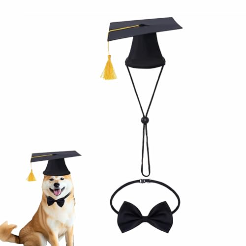 Bachelor Hunde Abschlusskappe - Abschluss Hut Abschlussmütze mit Quaste als Fotorequisite, Feiertagskostümzubehör für Abschlussfeiern Partyzubehör (5, Fliege + Bachelor Hundehut, One Size) von Feizikaw