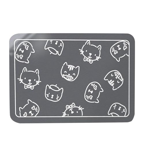 Balkon Bodenbelag Wetterfest Katzen-Futtermatte für Haustiere, saugfähiger Kieselgur-Teppich für Zuhause mit stilvollem Katzenkopf-Design (Grey, 40x30cm) von Feizikaw