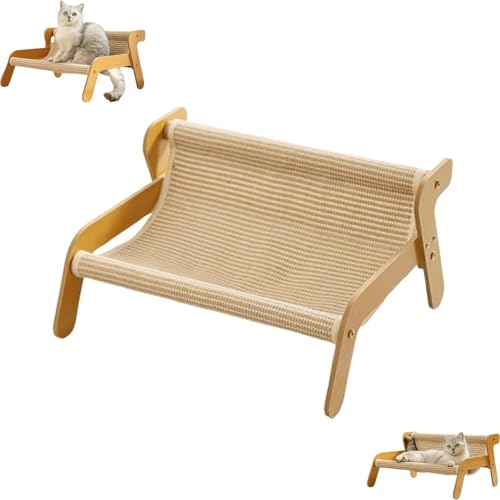 Der Katzenstuhl, Erhöhter Katzenstuhl mit Sisal-Kratzer & Kühlmatte - Abriebfeste Kratzpad-Lounge für Innenkatzen​ (Modell Leinen, 54x44x28cm) von Feizikaw